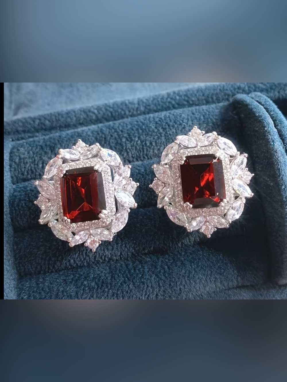 Classic Red Gem Halo Earrings by